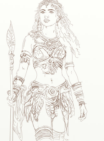 Sketch of a beautiful indian warrior. Vector illustration.の写真素材