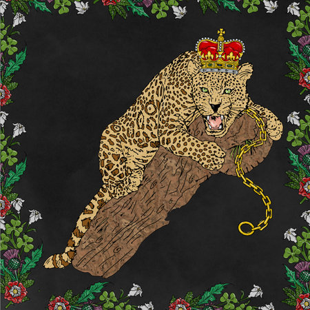 Leopard in a crown on a branch of a tree. Vector illustrationの写真素材