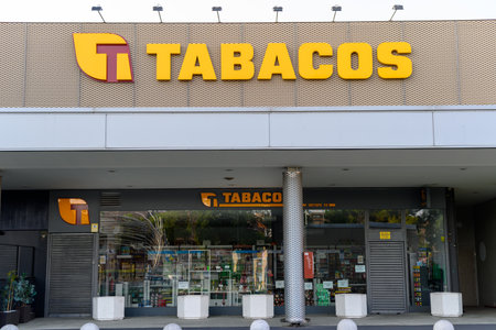 Getafe, Madrid, Spain, July 17, 2022: Facade of a tobacconist's shopのeditorial素材