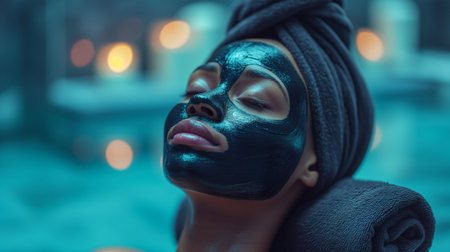 Cosmetic Indulgence A Woman Finds Relaxation in the Spa, Enhancing Her Beauty with a Rejuvenating Facial Maskの素材