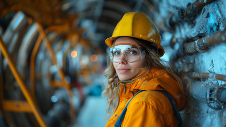 A solitary construction worker in a helmet stands on the busy construction site, embodying professionalism and dedication.の素材