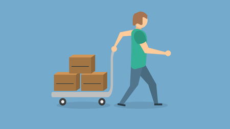 man moving boxes with his handcartのイラスト素材