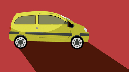yellow car with a long shadow on a red backgroundのイラスト素材