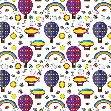 air balloons rainbow sky seamless pattern vector illustrationのイラスト素材