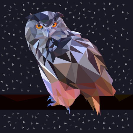 Owl triangle low poly style. Good use for sticker design, icon, symbol, avatar, or any design. Easy to use.のイラスト素材
