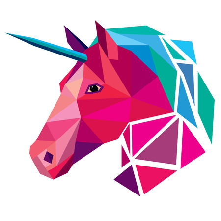 Unicorn head low poly design vector illustration isolated on white background.のイラスト素材