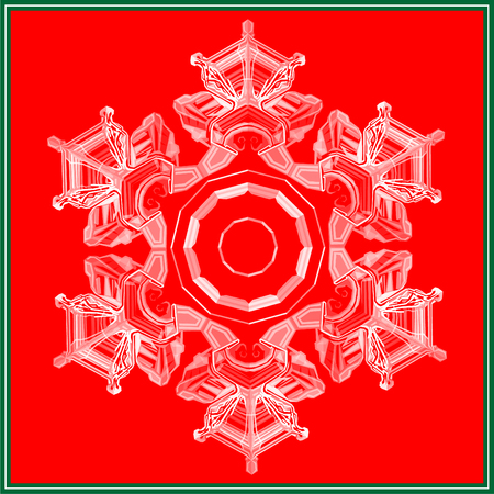 Snowflake low poly christmas design isolated on red and green background. Vector winter holiday illustration in modern style.のイラスト素材