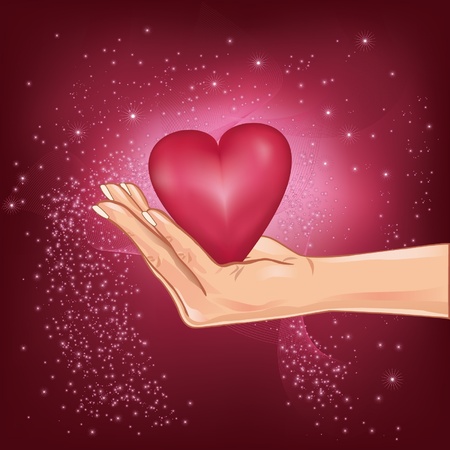 Illustration of hand holding a hot heart with falling stars, for Valentineのイラスト素材
