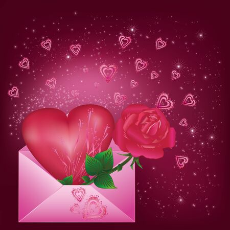 Greeting card with heart and rose in envelopeのイラスト素材