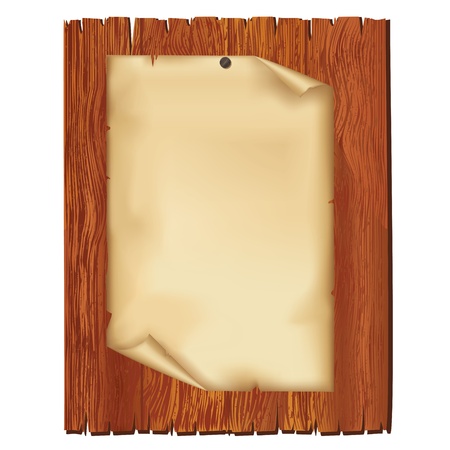Sheet of old paper on wooden board, isolated on white backgroundのイラスト素材