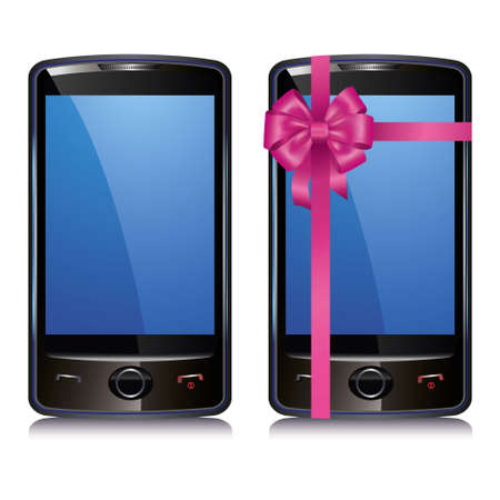 Set of two touch screen smart phone isolated on white backgroundのイラスト素材