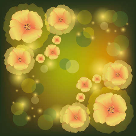 Greeting or invitation card with flowers golden poppies, vector illustrationのイラスト素材