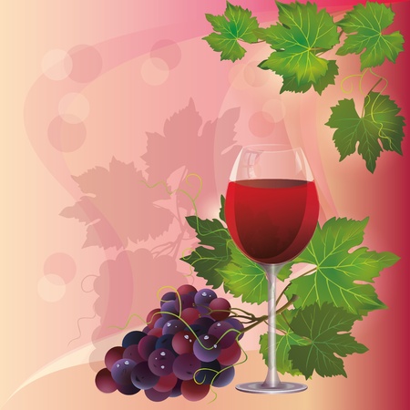 Wine glass and black grape, vector backgroundのイラスト素材