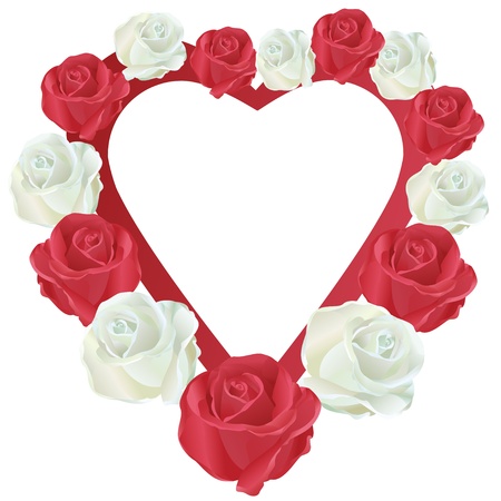 Heart with white and red roses, isolated on white background, vectorのイラスト素材