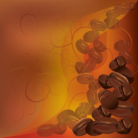 Coffee beans background chocolate - golden with pattern, vectorのイラスト素材