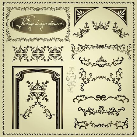 Set of luxury decorative vintage elements and bordersのイラスト素材