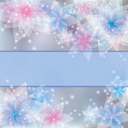 Greeting or invitation card in retro or grunge stile. Abstract floral background with light blue - pink delicate flowers lilies. Place for textのイラスト素材