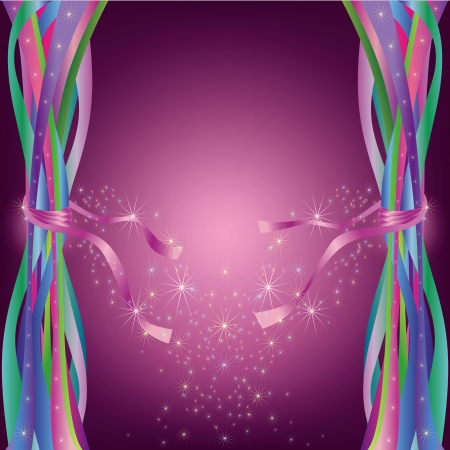 Abstract bright background with decorations, colorful ribbons and starsのイラスト素材
