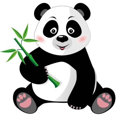 Sitting cute little panda with bamboo isolated on white background, vector illustrationのイラスト素材