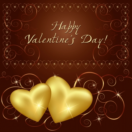 Love ornamental background with two golden hearts. Place for textのイラスト素材