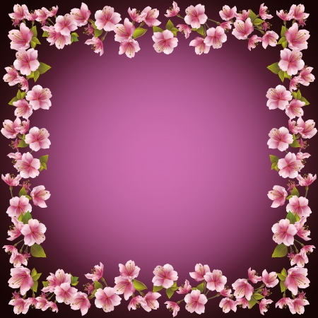 Floral decorative frame, sakura blossom background  Invitation or greeting card, place for text  Vector illustrationのイラスト素材