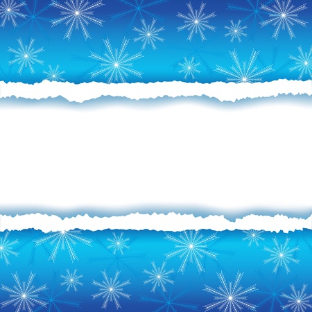 Winter frame with torn paper and snowflakes  Background for New Year and Christmas with place for text illustrationのイラスト素材