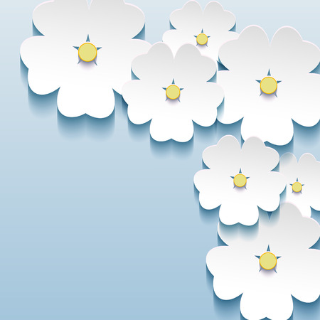 Abstract floral creative blue - gray background with 3d flowers sakura  のイラスト素材