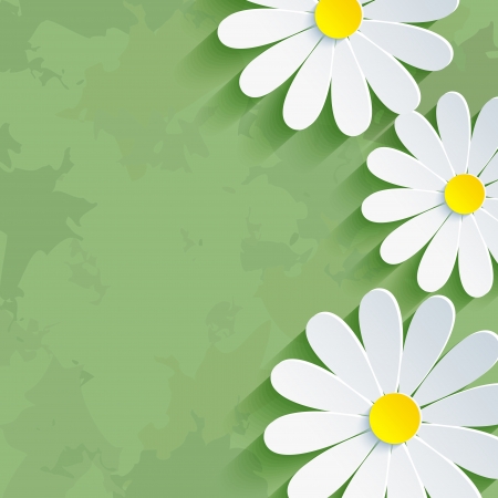 Vintage floral green background with 3d flower chamomile  Invitation or greeting cardのイラスト素材