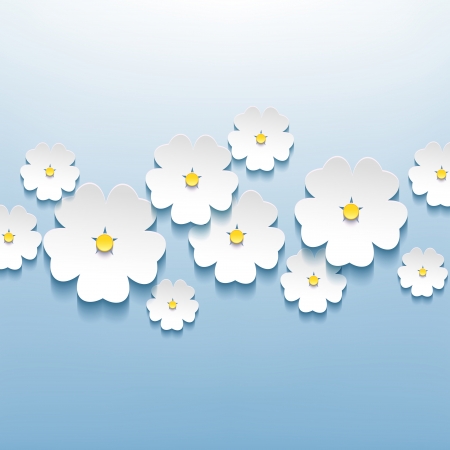 Floral beautiful abstract blue background with 3d flower sakura  のイラスト素材
