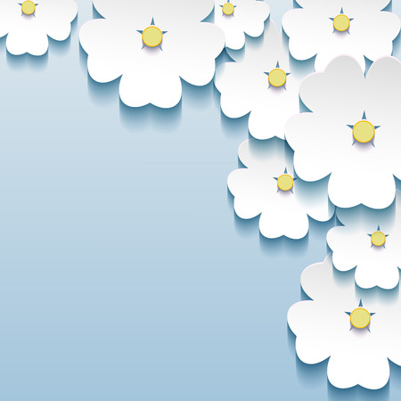 Blue - gray floral abstract background, 3d flowers sakura  Stylish trendyのイラスト素材