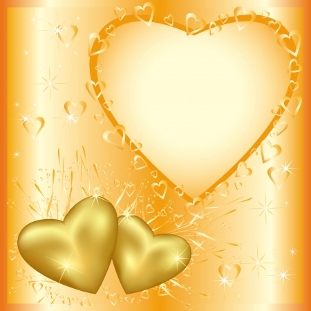 Festive greeting or invitation card with golden heartsのイラスト素材