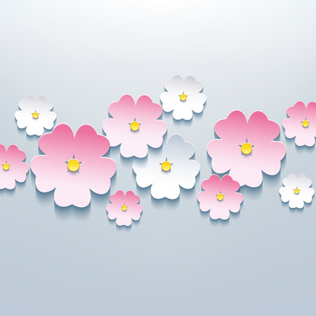 Beautiful floral gray background with white and pink 3d flower sakura  Stylish trendy modern background  Vector illustrationのイラスト素材