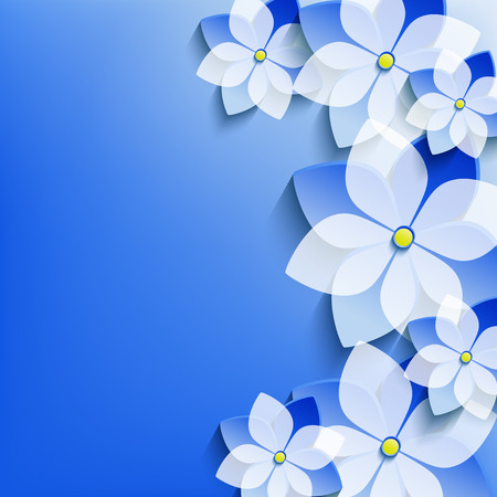Abstract floral celebratory background with blue 3d flowers  Stylish trendy modern background  Greeting or invitation card  Vector illustrationのイラスト素材