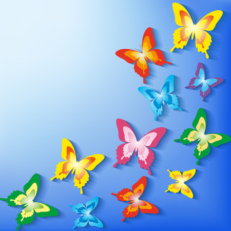 Beautiful background with 3d colorful butterflies  のイラスト素材