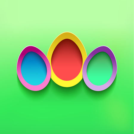 Abstract stylish background with three colorful 3d Easter eggs  Easter card with Easter eggs  Beautiful trendy Easter background  Vector illustrationのイラスト素材