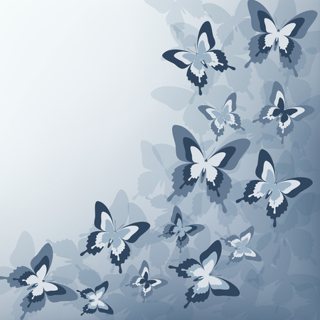 Stylish background with black, gray and white butterflies  のイラスト素材