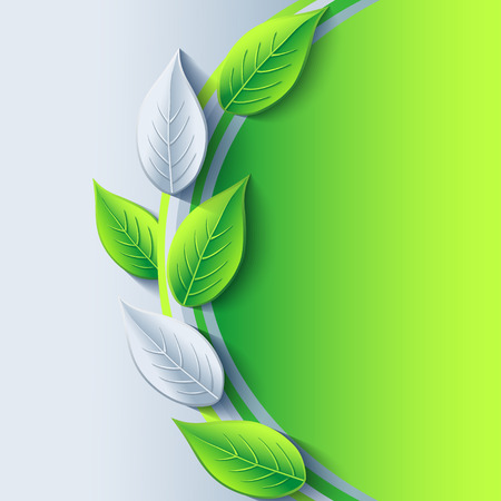 Stylish trendy Eco background with green and gray 3d leaves  のイラスト素材