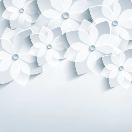 Beautiful floral trendy abstract background with 3d stylized flowers sakura illustrationのイラスト素材