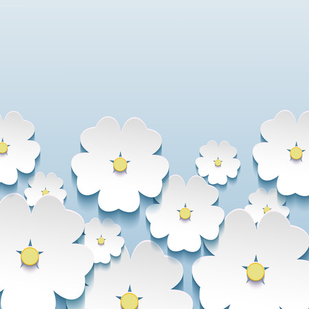 Beautiful stylish greeting card with 3d flowers sakura  Abstract floral elegant blue background with stylized flowers sakura  Modern vector background  Vector illustrationのイラスト素材