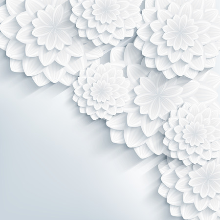 Floral stylish background with grey and white stylized 3d flowers  Beautiful trendy romantic background  Greeting or invitation card for wedding, birthday and life events の写真素材