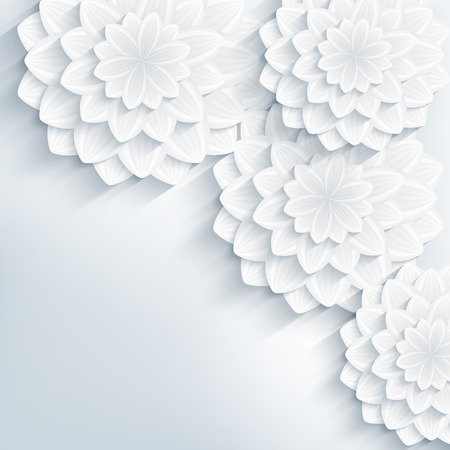 Floral trendy creative background with white and gray stylized 3d flowers  Beautiful stylish elegant background  Greeting or invitation card for wedding, birthday and life events の写真素材