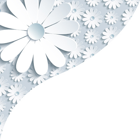 Stylish creative gray background with 3d white chamomile  Floral modern wallpaper  Place for text  Vector illustration のイラスト素材