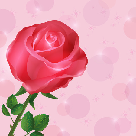 Beautiful wallpaper with flower red rose. Romantic floral pink background. Greeting or invitation card festive card for wedding, birthday with place for text. Vector illustrationのイラスト素材