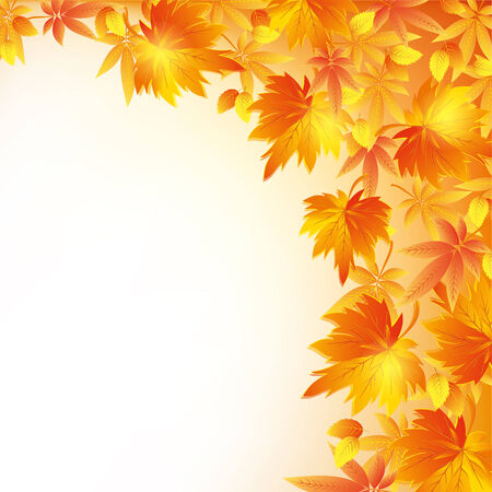 Autumn background with red, yellow and orange leaves. Nature golden wallpaper with leaf fall. Place for text. Vector illustration.のイラスト素材