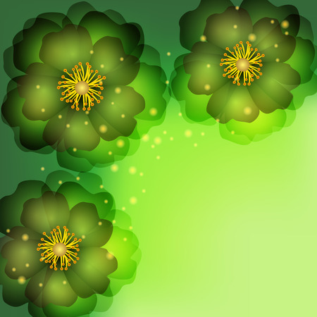 Beautiful invitation or greeting card green with abstract flowers for life events. Festive floral wallpaper. Stylish trendy bright background. Vector illustrationのイラスト素材