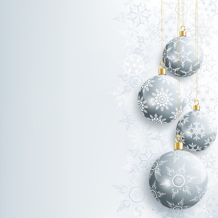 Beautiful festive New Year and Christmas card gray with christmas ball and snowflake. Stylish New Year and Christmas background. Celebratory winter wallpaper. Vector illustrationのイラスト素材
