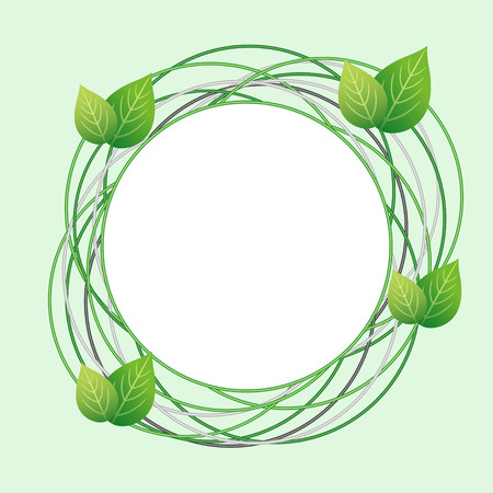 Creative Eco frame with circles and fresh green leaves. Abstract modern stylish background with place for text. Vector illustrationのイラスト素材