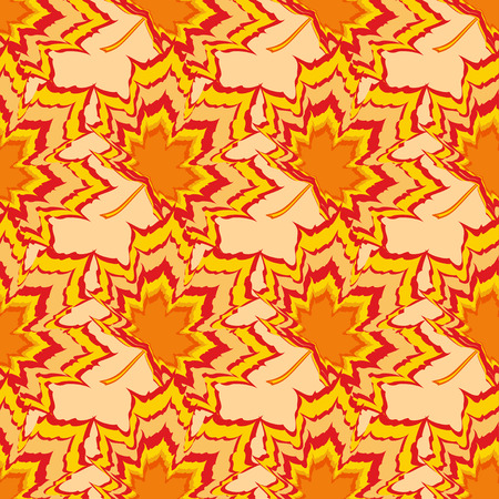 Beautiful bright nature background seamless pattern with orange, yellow, red maple leaf. Autumn golden wallpaper with stylized colorful leaves. Seasonal background with leaf fall. Vector illustrationのイラスト素材