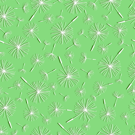Beautiful nature background seamless pattern light green with white flower dandelion fluff. Floral seamless pattern with summer or spring flowers. Stylish romantic trendy wallpaper. Vector illustrationのイラスト素材