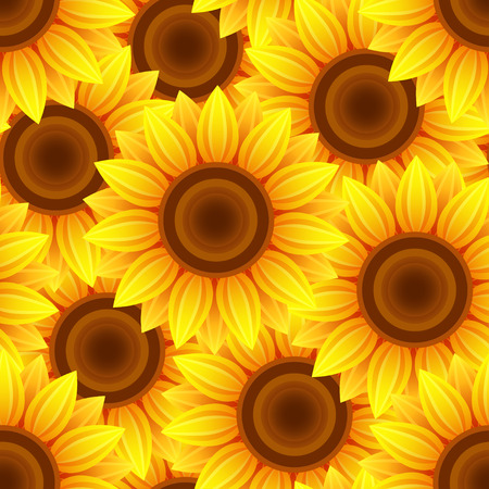 Beautiful nature background seamless pattern yellow, orange with sunflowers. Floral bright seamless pattern with summer flowers. Stylish romantic trendy wallpaper. Vector illustrationのイラスト素材